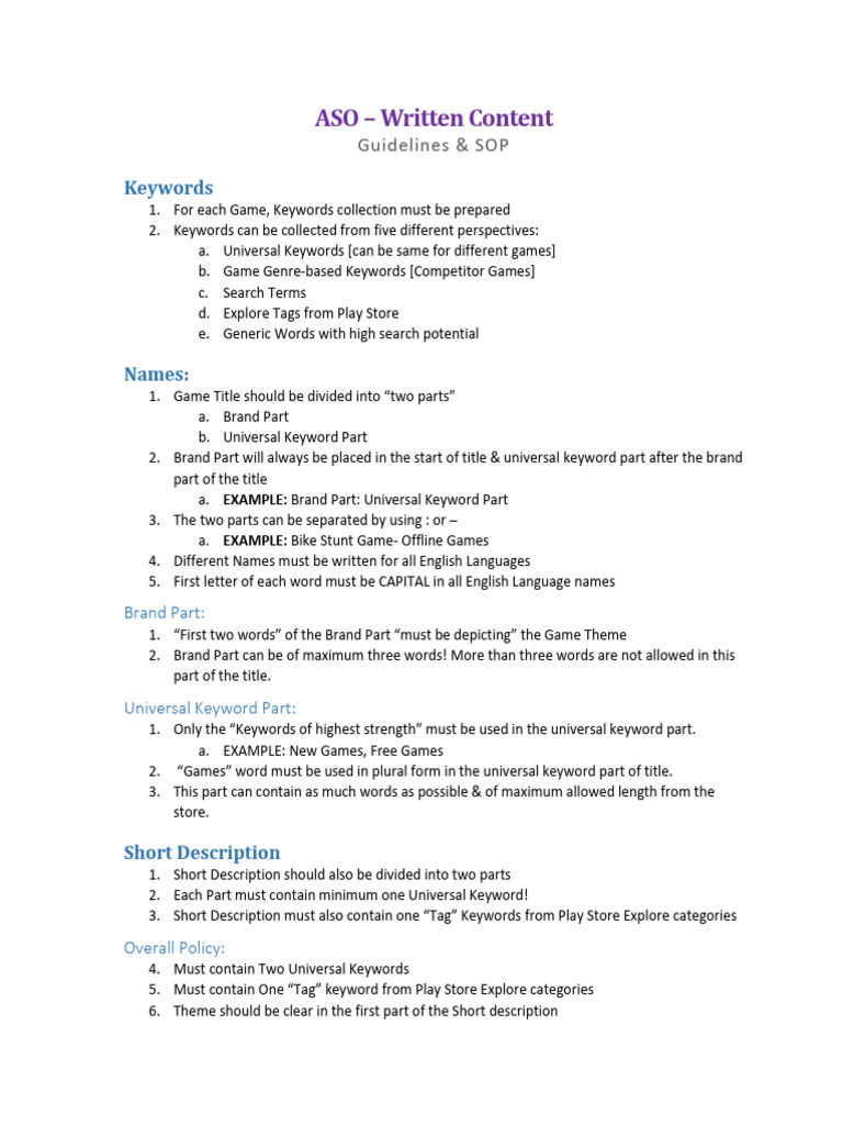 ASO Content Guidelines for Games | PDF