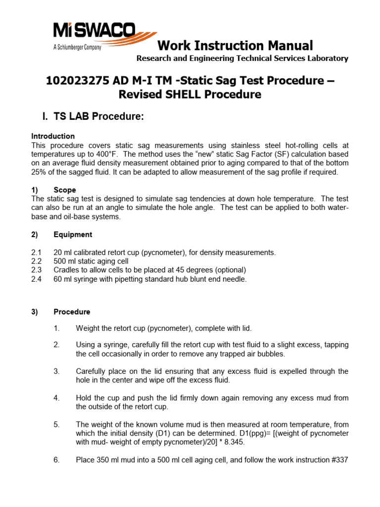 Static Sag Test Procedure Manual | PDF