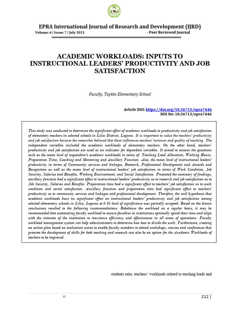 Academic Workloads and Teacher Satisfaction | PDF | Survey Methodology ...