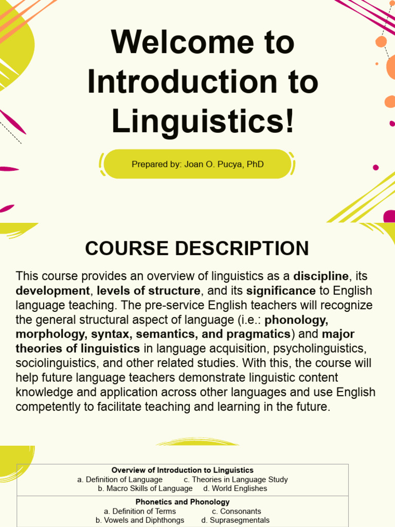 Introduction To Linguistics Course Overview Pdf Linguistics
