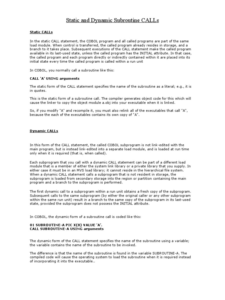 Cobol call example