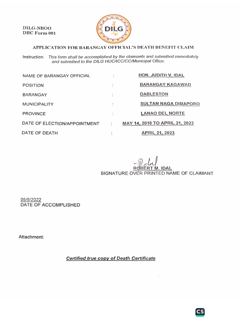 Dableston Idal Accomplished DBC Form 001 | PDF