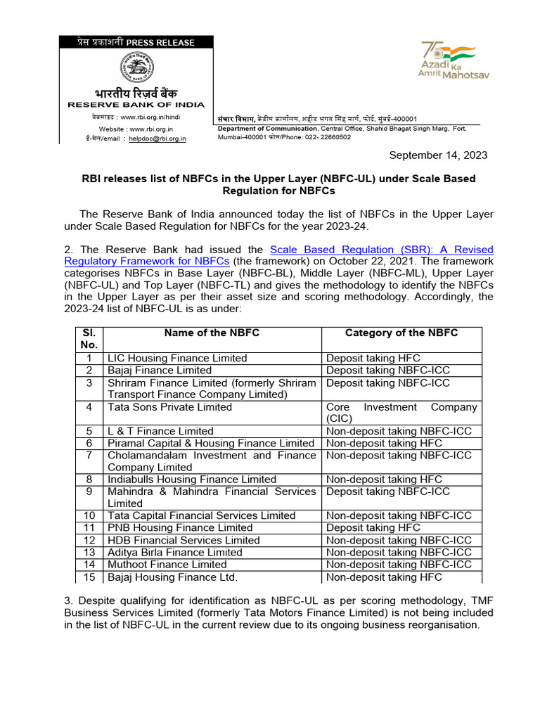 RBI's 2023-24 NBFC-UL List | PDF | Business | Financial Services