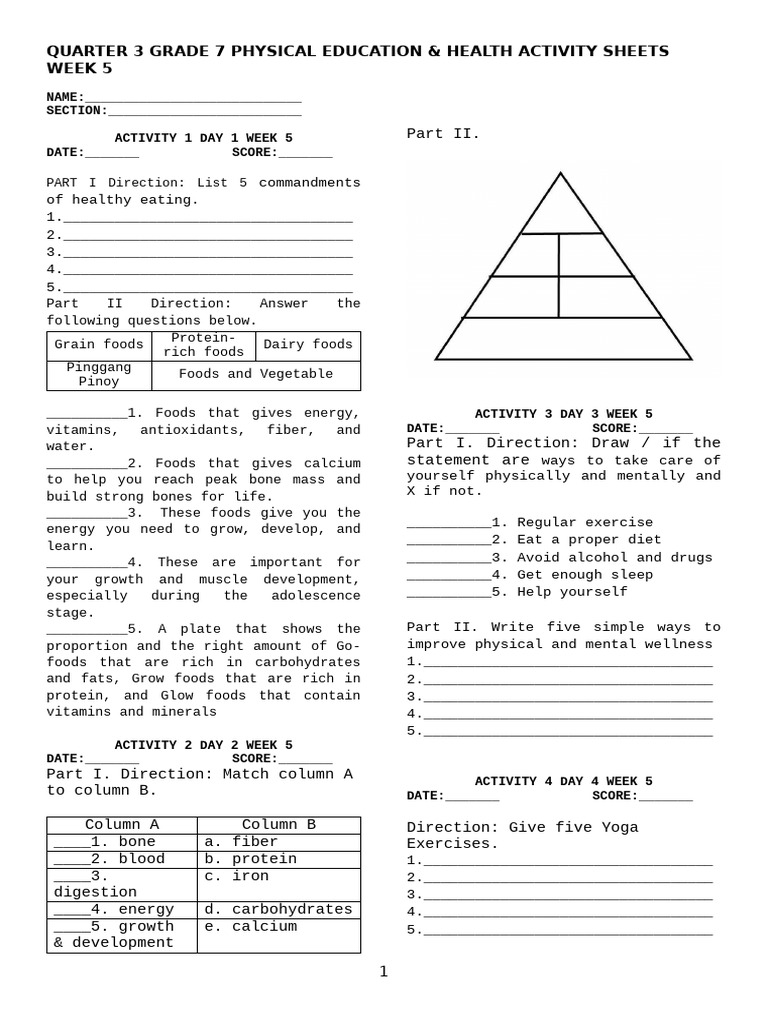 Activity Sheets in Music and Arts 7 Week 5 q3 | PDF | Foods | Vitamin