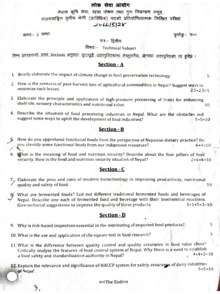 Food Tech. Loksewa Past Papers | PDF