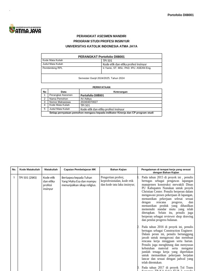 ARI ADITYA-D08001 Portofolio - TPI 501 | PDF