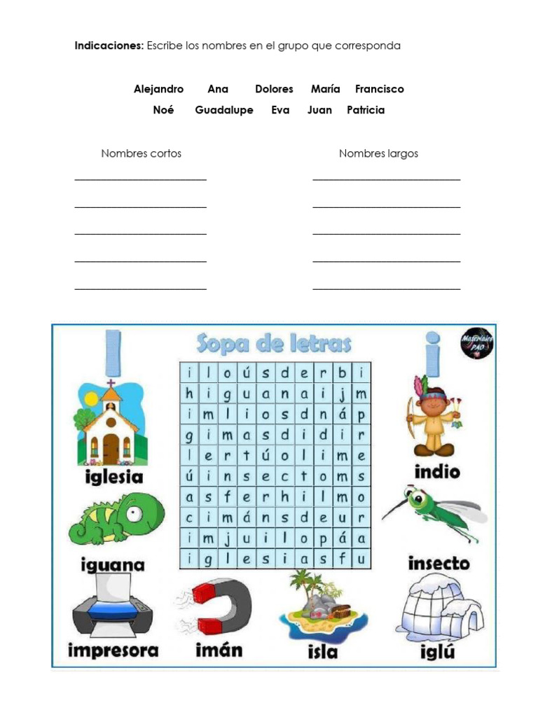 Actividad Nombres Cortos Y Nombres Largos Pdf