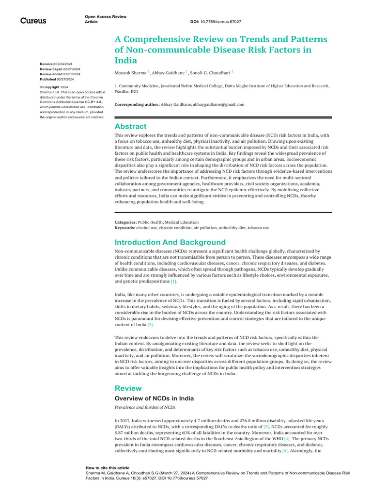 D - A Comprehensive Review On Trends A | PDF | Non Communicable Disease ...