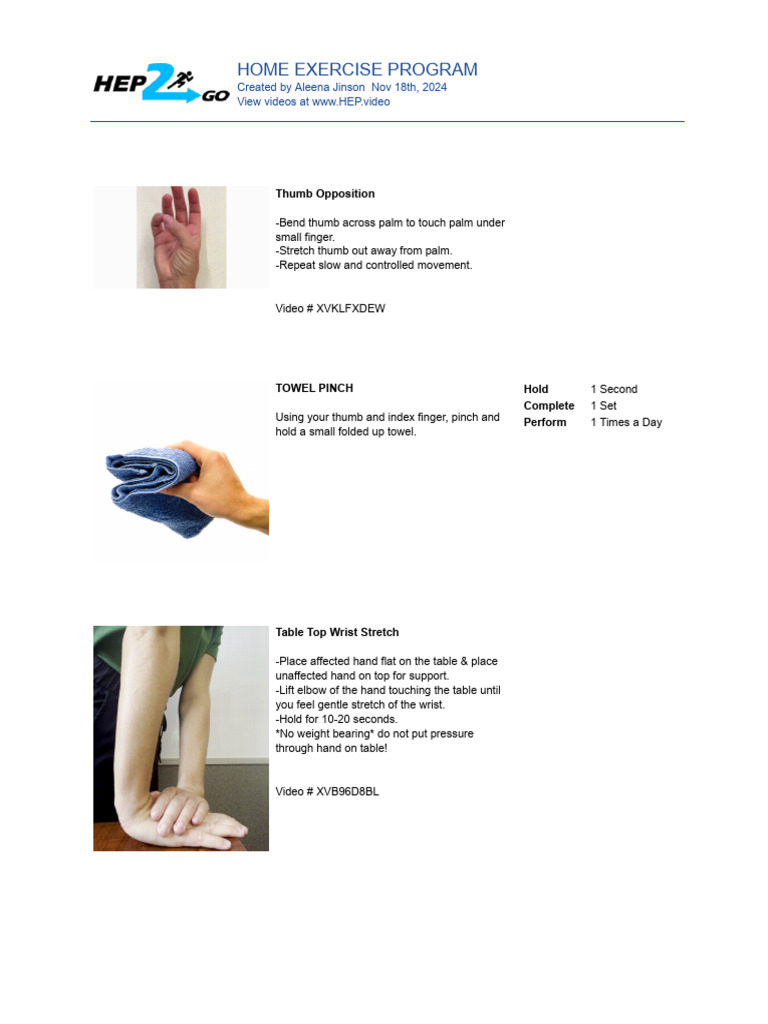 Home Exercise Program for Hand Rehab | PDF