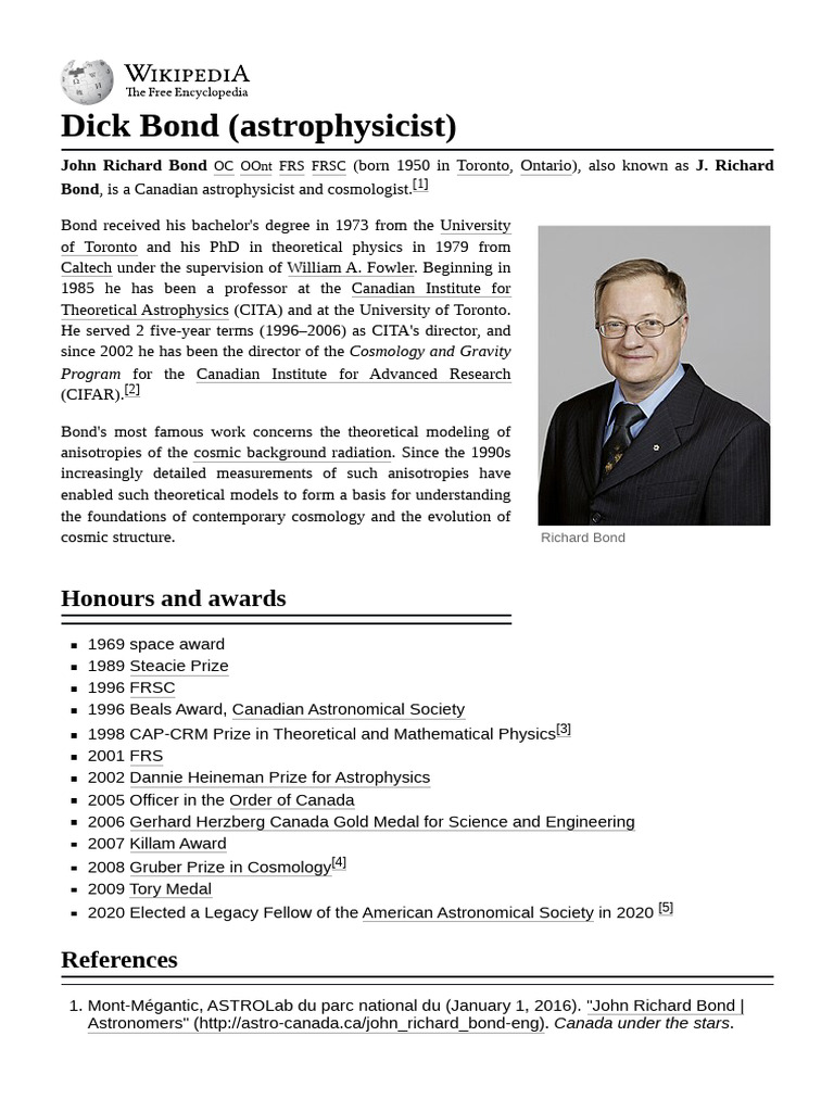 Dick Bond (Astrophysicist) | PDF | Astronomy | Astrophysics