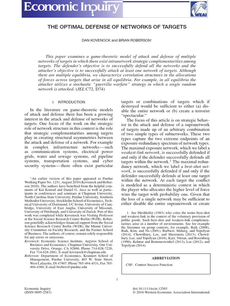 Defense of Networks of Targets | PDF | Game Theory