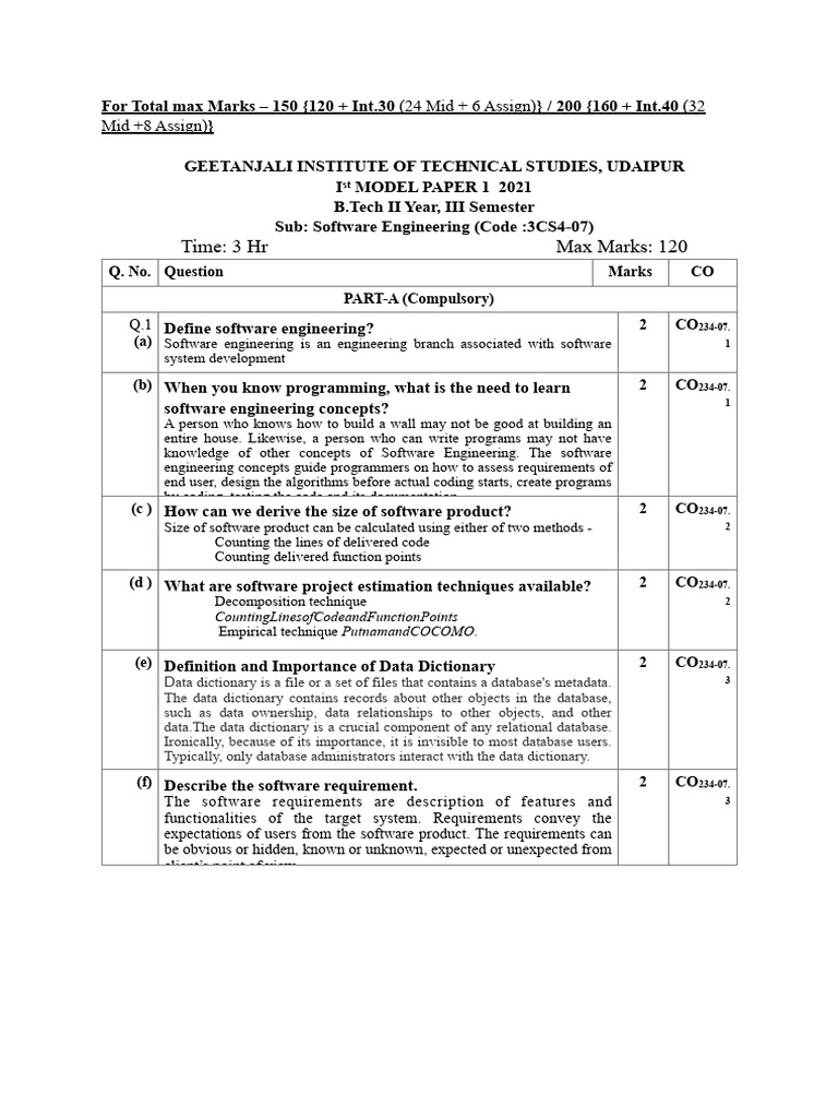Model Paper Solution 1 | PDF | Object Oriented Programming | Software ...