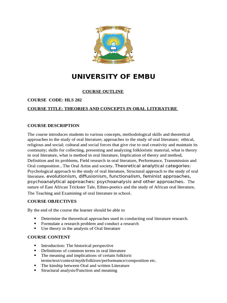 HLS 202 COURSE OUTLINE PDF Folklore Methodology