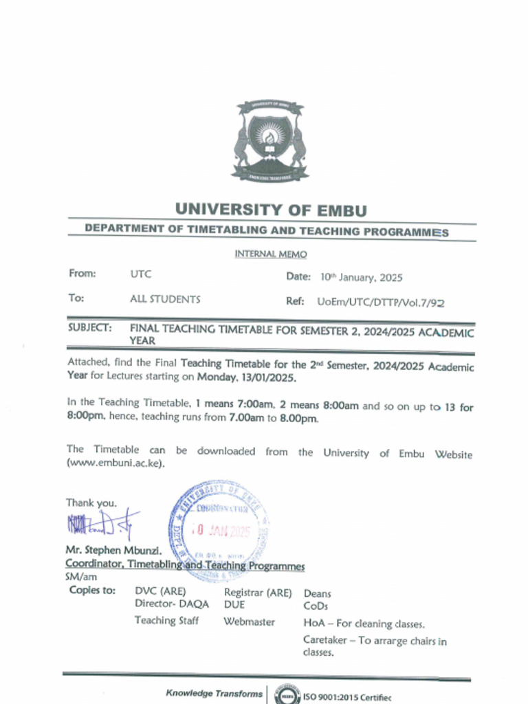 Students Final Teaching TT Sem 2 2024 - 2025 | PDF