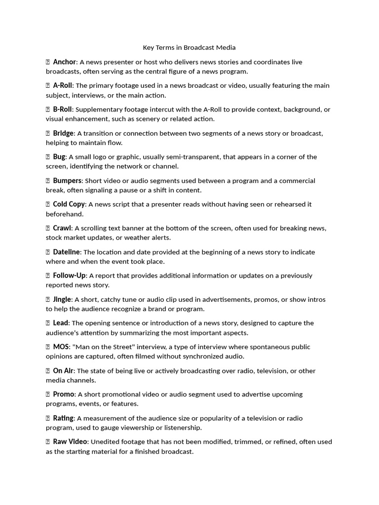 Key Terms in Broadcast Media | PDF | News | Mass Media