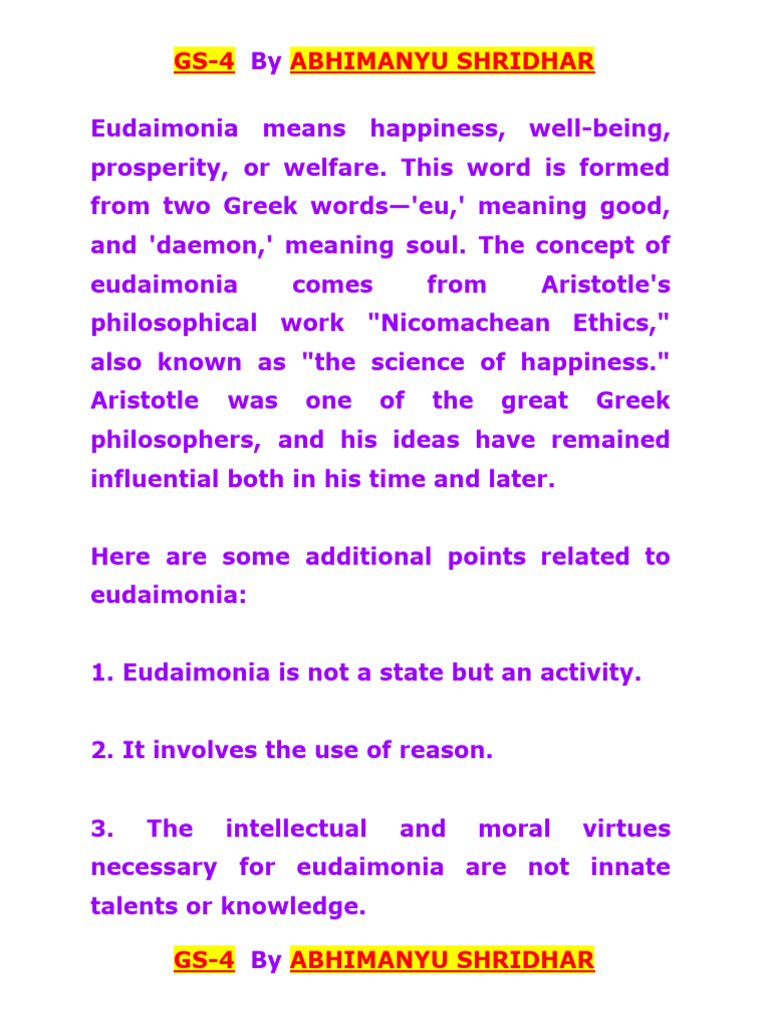 EUDAIMONIA Notes by Abhimanyu Sir | PDF