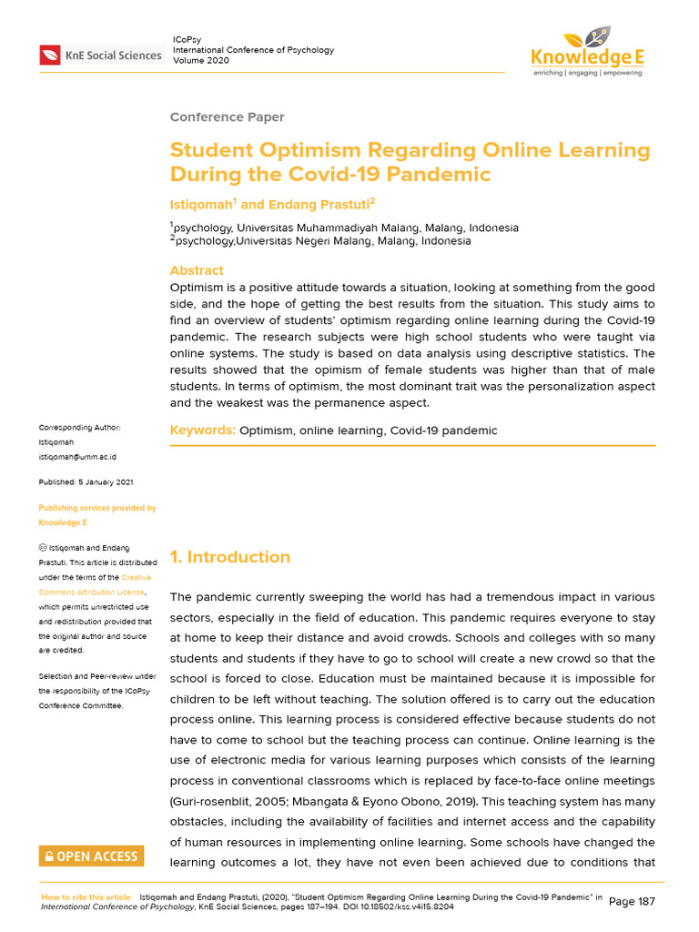 Student Optimism in Online Learning | PDF | Optimism | Educational ...