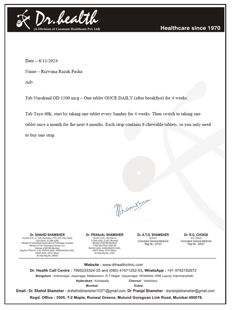 Dr. Health Clinic Contact & Prescription Info | PDF