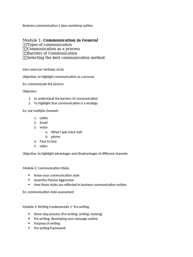 Business Communication Workshop Outline | PDF