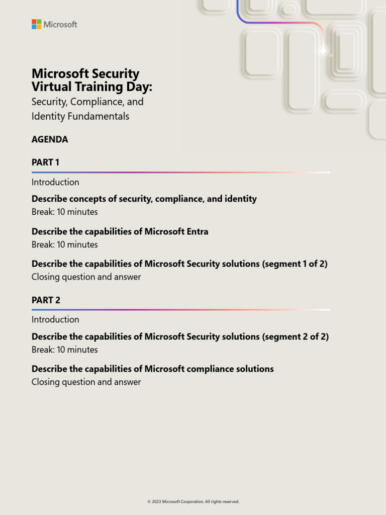 Microsoft Security Training Agenda | PDF