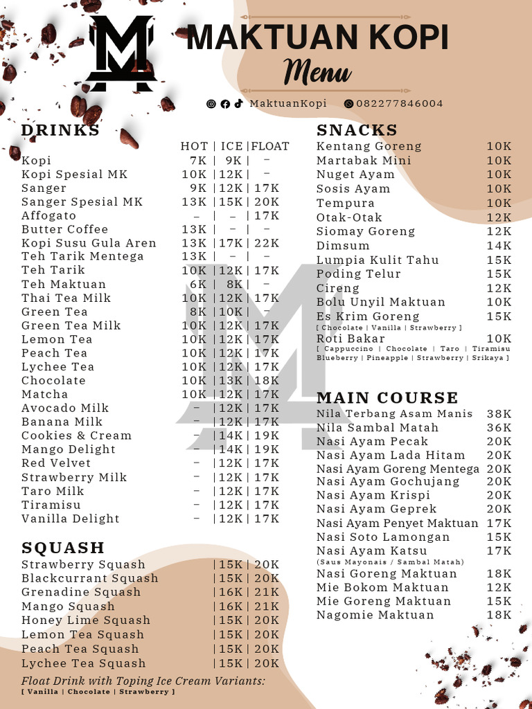 Maktuan Kopi Menu: Affordable Eats | PDF | Asian Cuisine | Drink