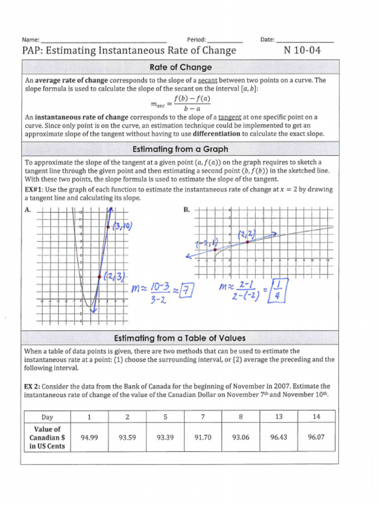 N10-04 - Estimating Instantaneous Rate of Change (Absent) | PDF