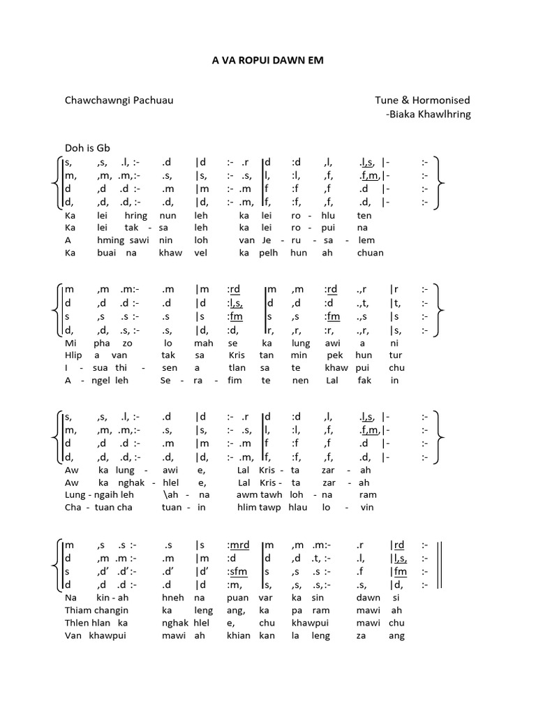 A Va Ropui Dawn Em - Letra e Notas | PDF