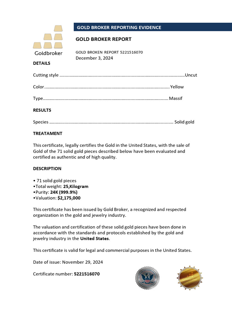 Certified 71 Solid Gold Pieces Report | PDF