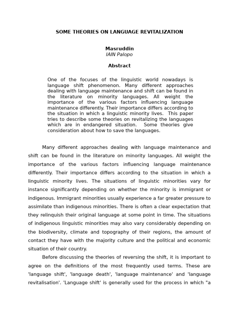 Theories of Language Revitalization | PDF | Minority Group ...
