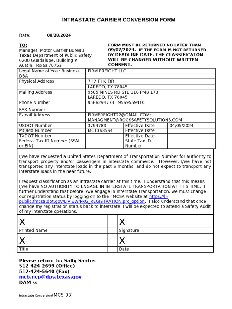 Intrastate Carrier Conversion Request | PDF