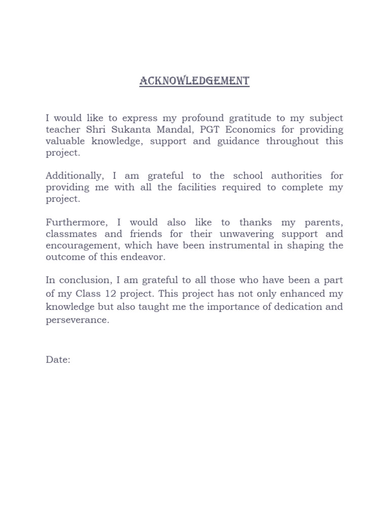 Class 12 Project Acknowledgement & Certificate | PDF
