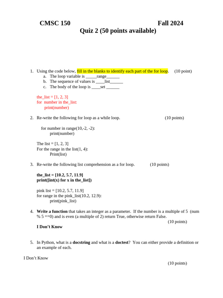 Quiz 2 (Main) | PDF