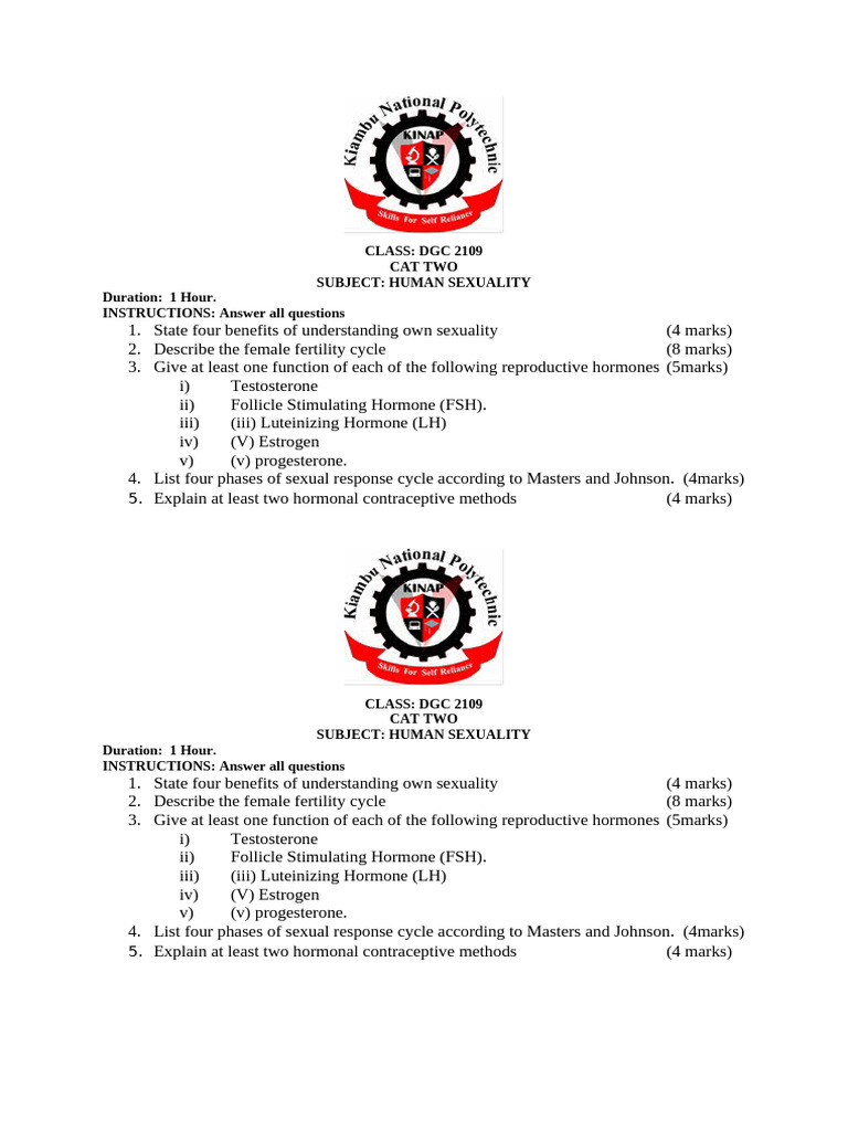 Human Sexuality Exam Guide | PDF