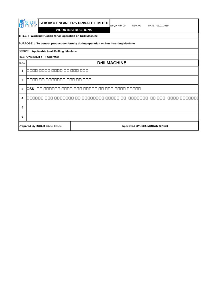 Drill Machine: Seikaku Engineers Private Limited | PDF