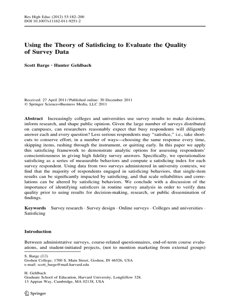 Evaluating Survey Data Quality via Satisficing | PDF | Survey Methodology
