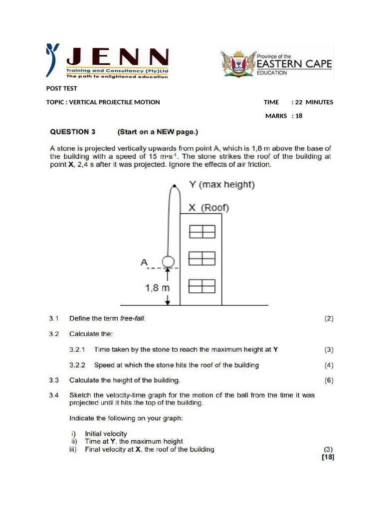 Vertical Projectile Motion Test | PDF