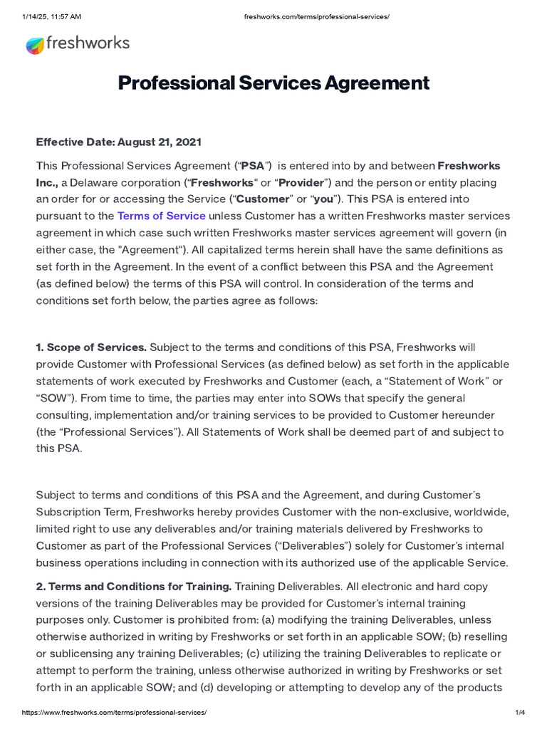 Professional Services Terms | PDF | Legal Liability | Breach Of Contract