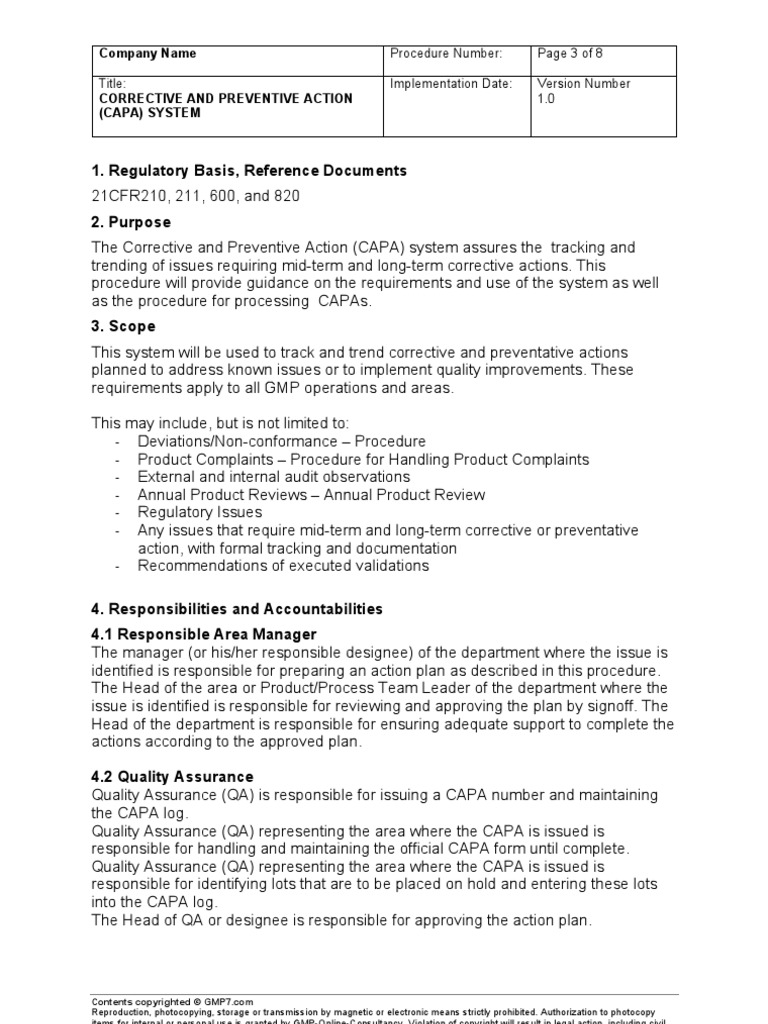Fda Capa Procedure Template – A Free CAPA Template for the Medical ...