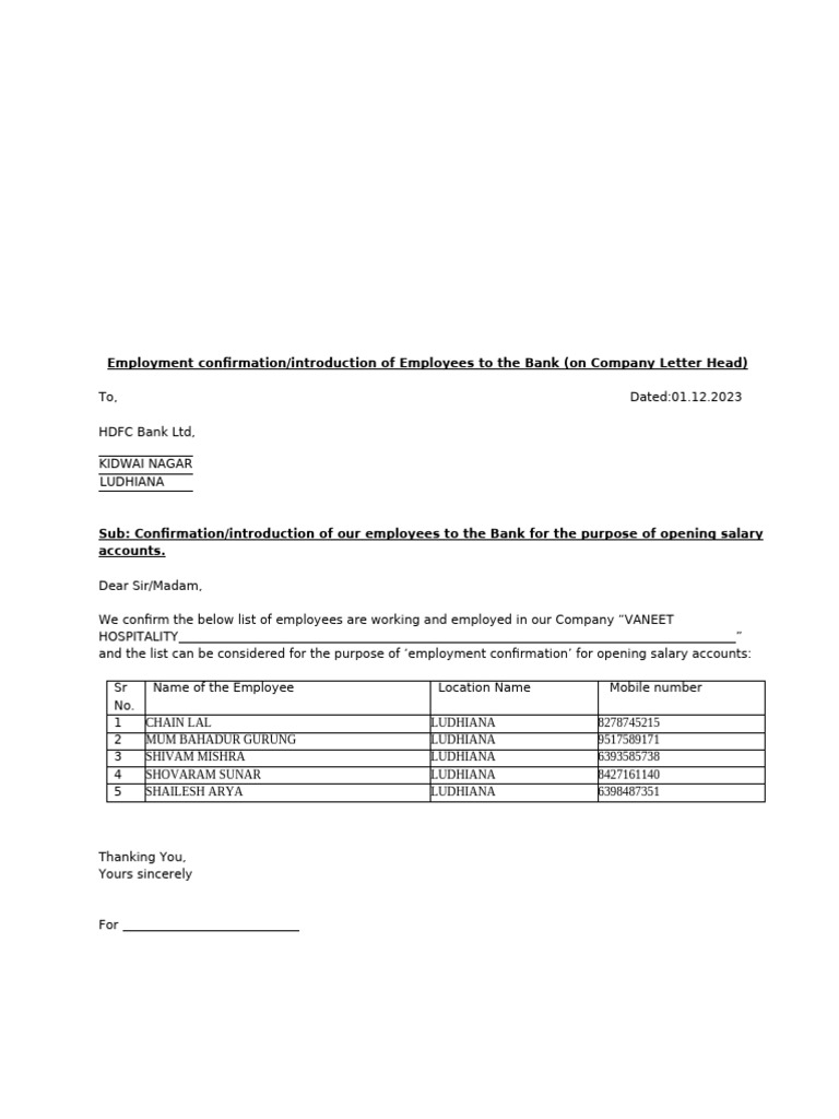 Employee Introduction for Salary Accounts | PDF