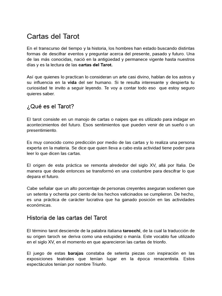 Cartas Del Tarot | PDF | Tarot | Jugando a las cartas