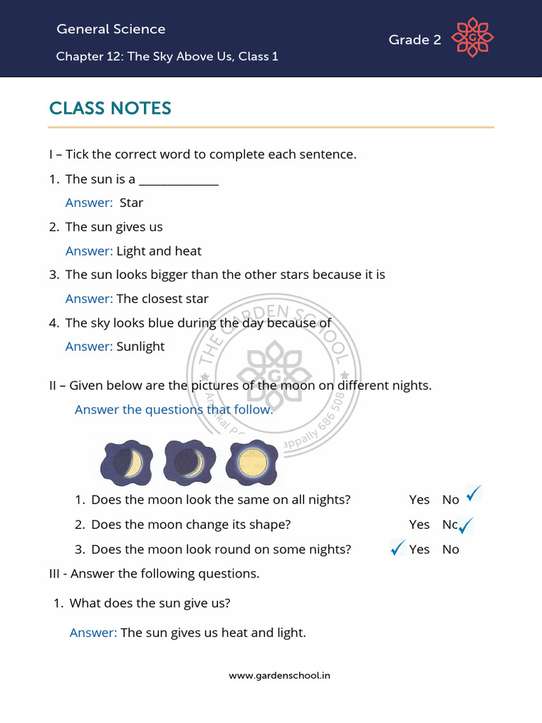CN-Grade+2-General+Science-Chapter+12-Class+1 | PDF | Sky | Moon