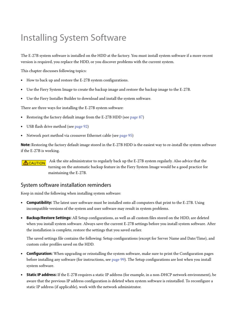E-27B System Software Installation Guide | PDF | Installation (Computer ...