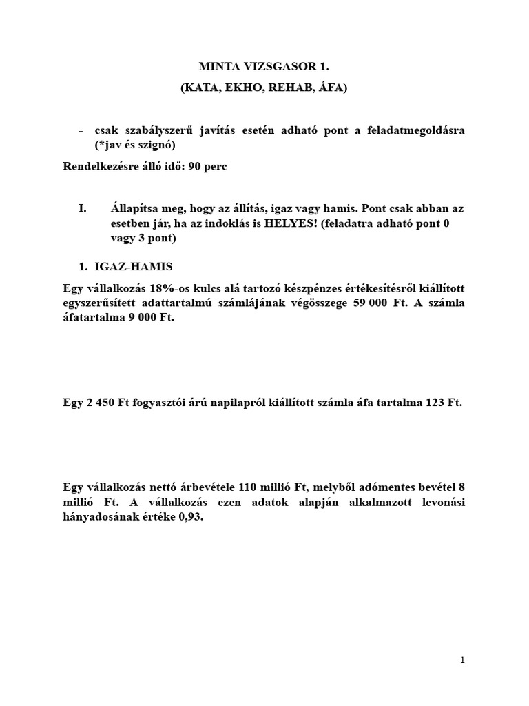 Minta Vizsgasor - 1 | PDF