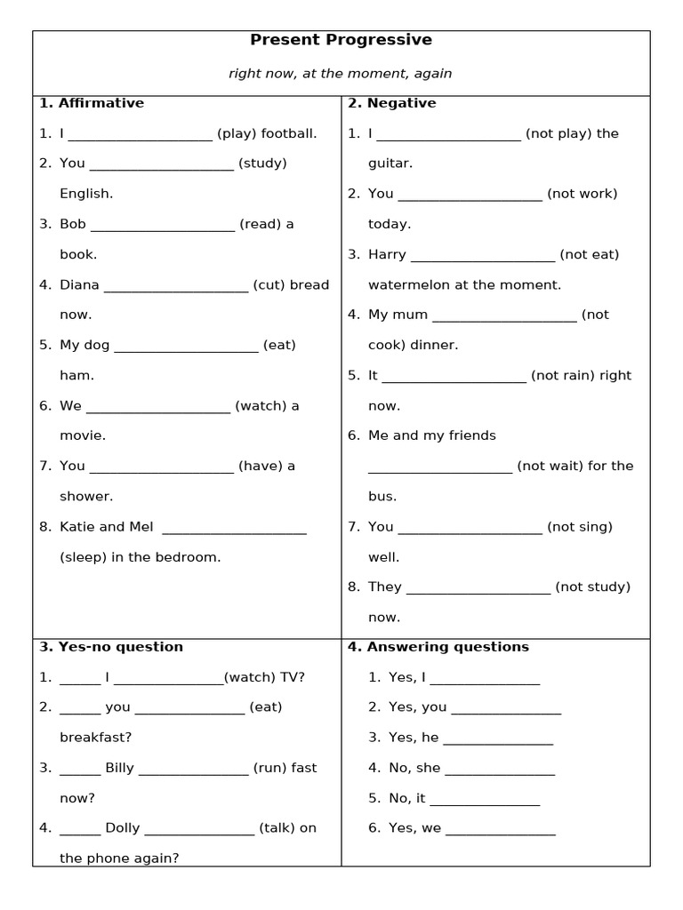 Present Progressive Exercises Guide | PDF