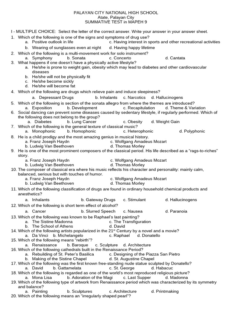 MAPEH Take Home Test | PDF | Substance Abuse | Drugs
