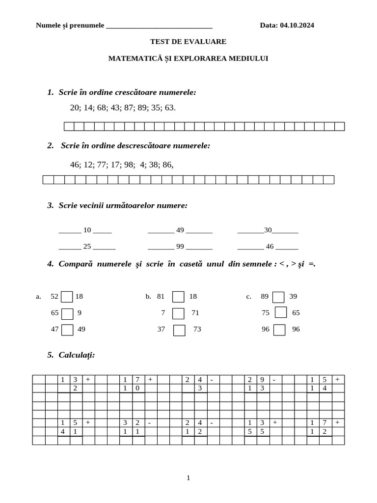 Test Matematica Clasa 2 | PDF