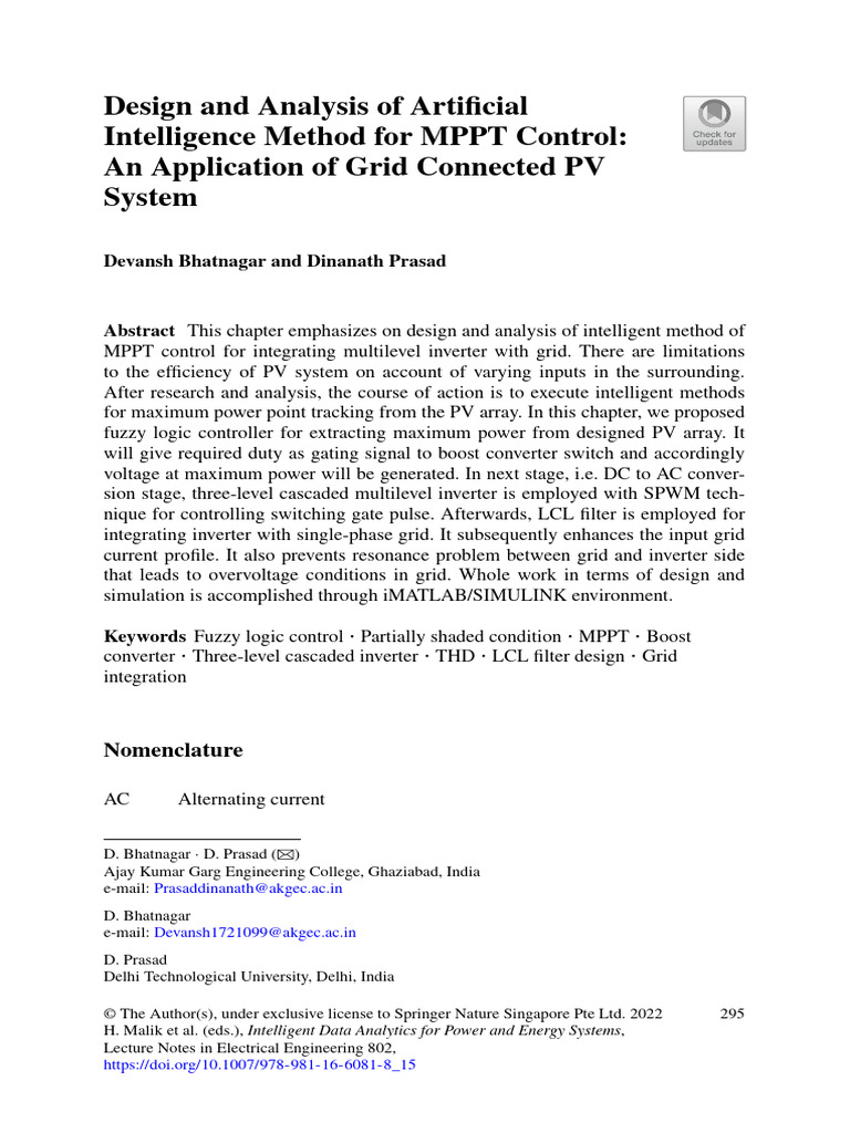 Design and Analysis of AA For MPPT Control An Aplication of Grid ...