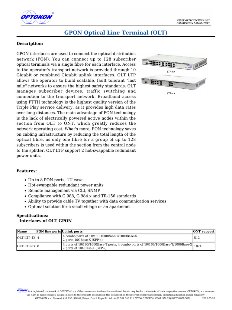 GPON OLT LTP-8X Specifications Guide | PDF | Network Protocols ...