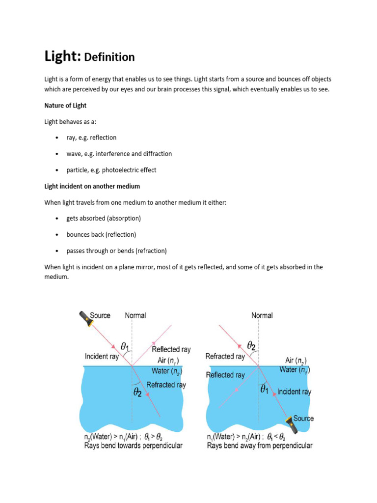 Light: Reflection and Refraction Concepts | PDF | Mirror | Reflection ...
