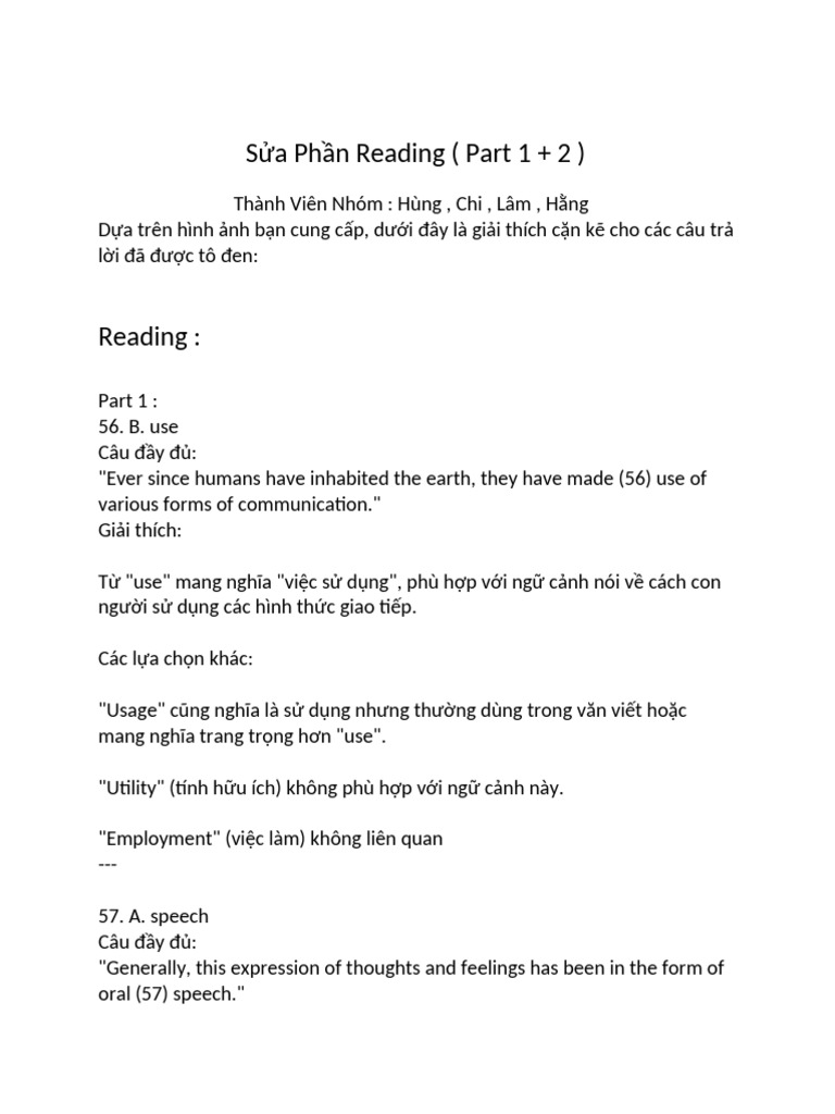 Reading Part 1 + 2 | PDF